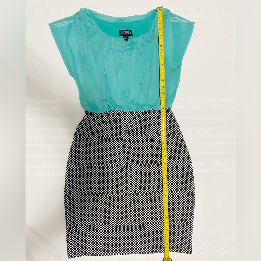 Enfocus Studio Turquoise Midi Dress with black and white polkadots - Picture 3 of 10